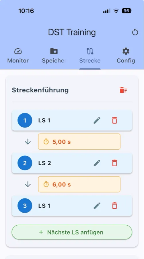 App DST Training: Streckenführung mit Lichtschranken und Sollzeiten